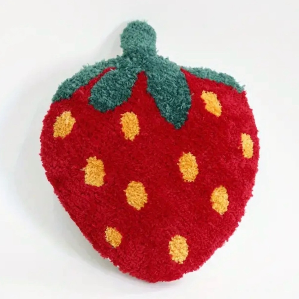 NEW Strawberry Embroidered Large Pillow in RED